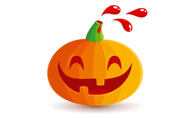 Vector icon of pumpkin with blood drop in kawaii style for Halloween.