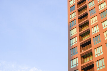 The front of a new modern building with sky