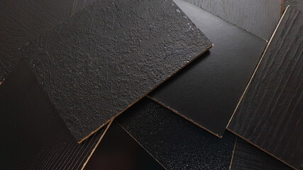 close up view showing multi surface of melamine samples contains wooden, stone, leather, matt,...
