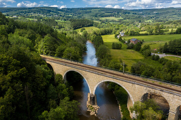 Railroad bridge in Roanne-Coo, Belgium. Aerial view.