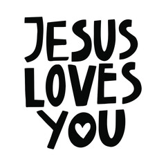 vector hand lettering Jesus loves you in black on a white background