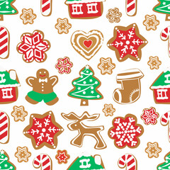 vector seamless Christmas pattern with ginger cookies