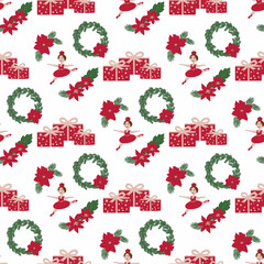 vector seamless pattern with a Christmas ballerina