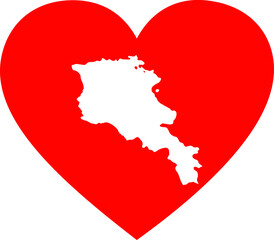 White map of Armenia inside red heart shape