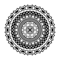 Isolated mandala in vector. Round pattern in white and black colors for design. Vintage decorative element