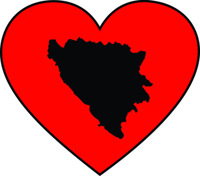 recommend clip art: Black map of Bosnia and Herzegovina inside red heart shape with black stroke