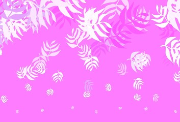 Light Purple, Pink vector doodle template with leaves.