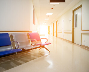 Chairs in the hospital hallway.  hospital interior