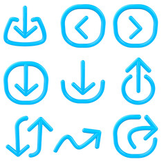 3d icons arrows set for interface and navigation blue bottom (9 icons)