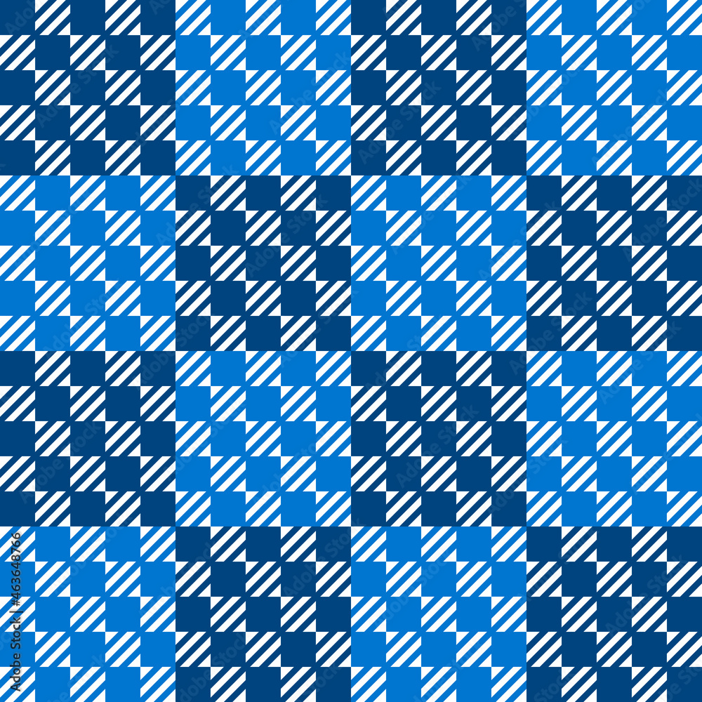 Poster blue and light blue squares, on which there are smaller squares of diagonal white lines, but also in