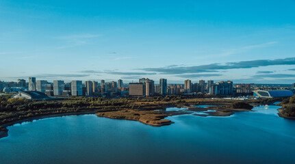 Fototapeta premium Residential neighborhoods of a Russian city. Residential areas with high-rise buildings in Kazan, Tatarstan.