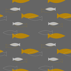 Fish seamless pattern design for print, t-shirt design, design element. Primitive drawing. Colored fish pattern.
