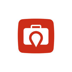 Online travel ticket app logo design with travel bag icon