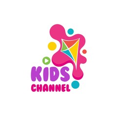 Kids Channel Logo Design. With kite icon. Simple, colorful, and premium logo template
