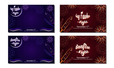 Bonfire Night Flayer. Guy Fawkes Day Background or Greeting Card Design. With gunpowder, fireworks, and bonfire icon. Premium vector template