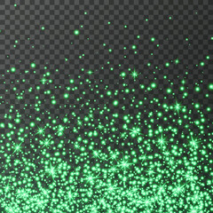 Green glitter sparkle on a transparent background. Colorful Vibrant background with twinkle lights. Vector illustration
