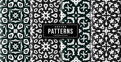 pattern ornament style green and black colors set of four. seamless background set
