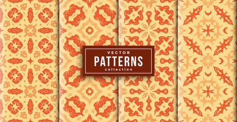 pattern batik style orange colors set of four. seamless background ready to print