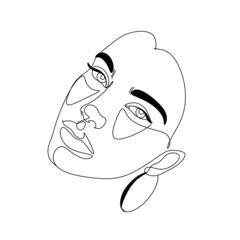 Abstract Line Illustration, Minimal Face Drawing In Lines. Fashion Sketch. Drawn Female Portrait, Minimalist Woman Art.