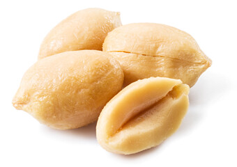 Peeled peanuts or goobers isolated on white background.