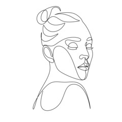 Abstract Line Illustration, Minimal Face Drawing In Lines. Fashion Sketch. Drawn Female Portrait, Minimalist Woman Art.