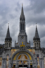Lourdes, France - 9 Oct 2021: The Sanctuaires Notre-Dame de Lourdes Cathedral, a