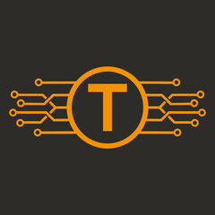T letter Logo with Round Shape vector template Icon Logo