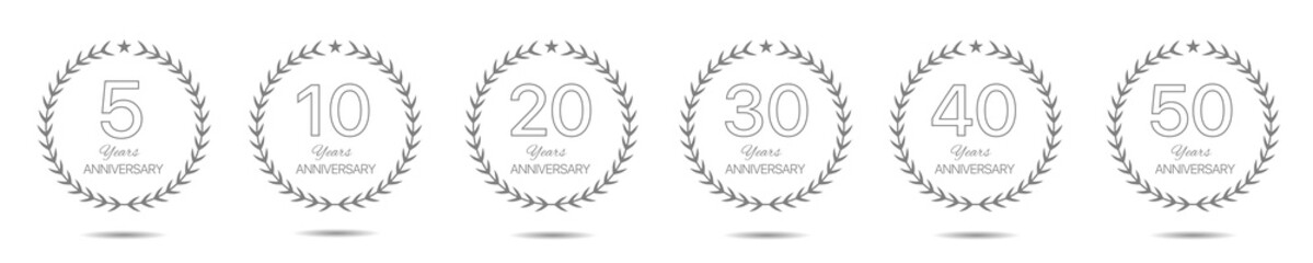 Anniversary Grey laurel wreath label set Vector