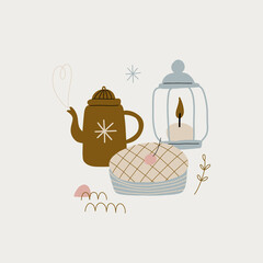 modern set of flat doodles items. cozy winter atmosphere. ideal for decorating and printing postcards