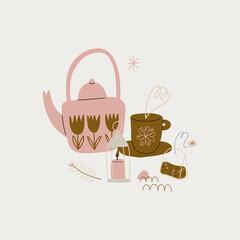 modern set of flat doodles items. cozy winter atmosphere. ideal for decorating and printing postcards