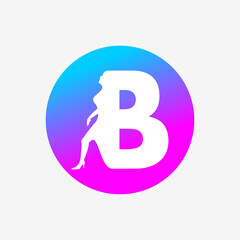 letter b logo, letter icon and walking woman in blue pink dots. creative logo icon