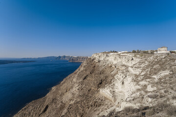 Natural landscapes, volcanic scenery with Aegean seascape in Santorini Island, Greece