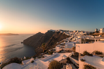 Landscapes of the village Imerovigli and Fira in Santorini Island in Greece