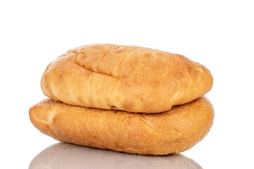 Two fragrant ciabatta, close-up, isolated on white.