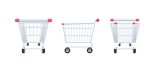 Shopping cart rear, side and front view, isolated on white background, vector illustration © gibustudio