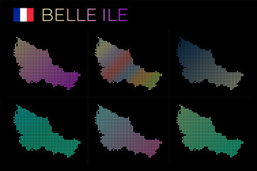 Fototapeta na wymiar Belle Ile dotted map set. Map of Belle Ile in dotted style. Borders of the island filled with beautiful smooth gradient circles. Cool vector illustration.