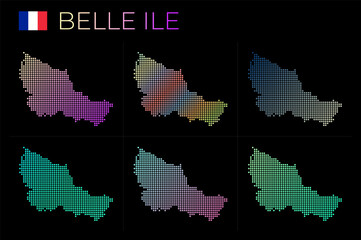 Fototapeta premium Belle Ile dotted map set. Map of Belle Ile in dotted style. Borders of the island filled with beautiful smooth gradient circles. Cool vector illustration.