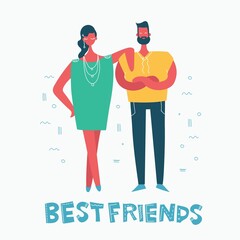 Vector banner with the group of happy fashion people - best friends