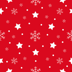 Red Christmas seamless pattern with snowflakes. Vector illustration in flat style