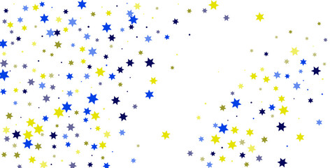 Bright yellow and blue stars scattered on a white background. Festive background. Design element. Vector illustration, EPS 10.