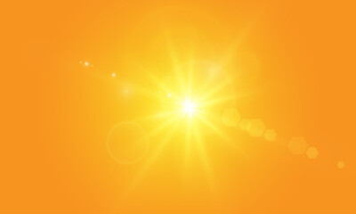 Warm sun on a yellow background. Leto.bliki solar rays.Оrange yellow background.