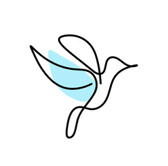 Silhouette of abstract color bird as line drawing on white. Vector