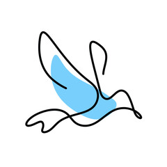 Silhouette of abstract color bird as line drawing on white. Vector