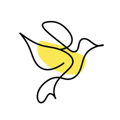 Silhouette of abstract color bird as line drawing on white. Vector
