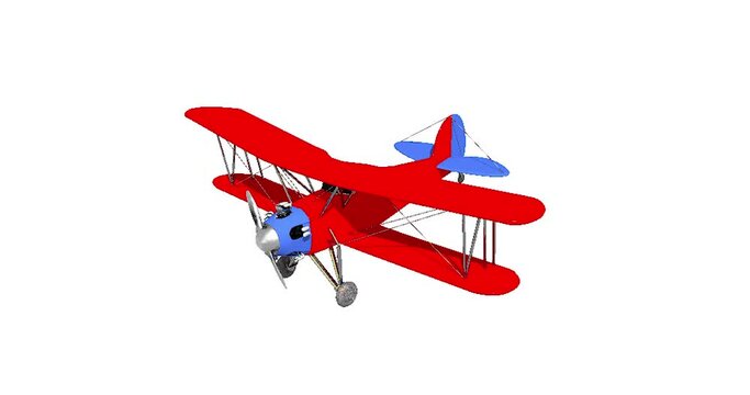 old biplane with propeller glides through the air