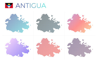Fototapeta na wymiar Antigua dotted map set. Map of Antigua in dotted style. Borders of the island filled with beautiful smooth gradient circles. Attractive vector illustration.