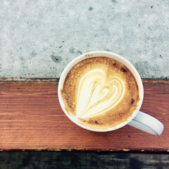 cup of coffee on wooden table