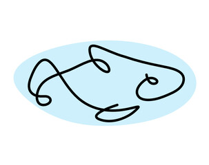 Color silhouette of fish as line drawing on white background. Vector	
