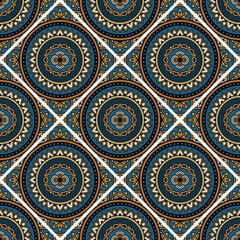 Abstract seamless mandala background. Texture in brown and blue colors. Oriental pattern for design, fashion print, scrapbooking	