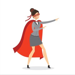 Businessman superhero. Office worker in action superhero poses, superhero male character in red cloak. Powerful businessman vector illustration set.